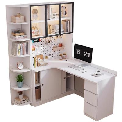 实木转角书桌书架一体学生家用学习写字桌简约台式电脑桌书柜组合