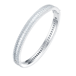 卓蝶珠宝仿钻手镯925纯银镀18k白金满钻梯T方镶钻手镯情侣手镯