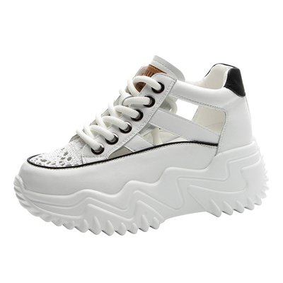 真皮镂空透气增高7公分老爹凉鞋