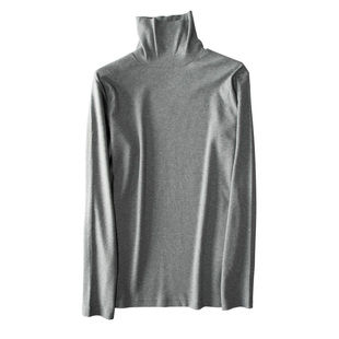 岛国外贸余单日单大码男装纯棉高领T恤 春秋打底衫长袖宽松内搭男