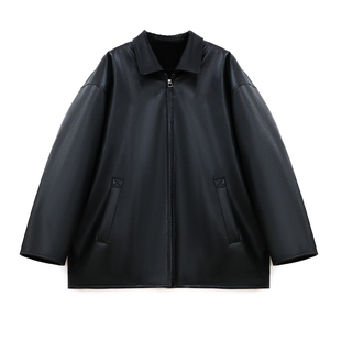 CIZZLEMORE【泊松香气】保暖复古翻领廓形夹克中长皮衣加绒厚外套