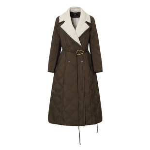 IDPAN女装秋冬新款复古大气设计感撞色翻领中长款羽绒服女