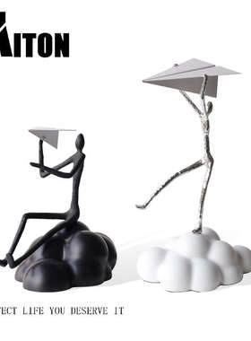 现代抽象雕塑玩飞机人物摆件样板房客厅电视柜玄关书房家居艺术品