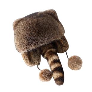 小浣熊帽子护耳帽仿貉子毛雷锋霸王帽冬季保暖男女儿童成人皮草帽