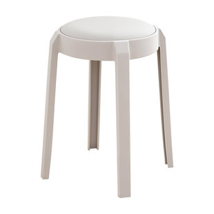 禧天龙软包圆凳家用加厚塑料凳子可叠放结实皮革备用凳风车高凳子