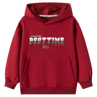 小象汉姆童装男童卫衣连帽儿童打底衫中国红2026春装新款洋气上衣