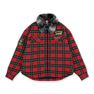 Protocol Index 25fw 法兰绒可拆卸毛领格纹夹棉夹克廓形棉服外套