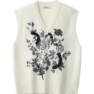 播商场同款刺绣V领针织背心女24春秋气质叠穿针织衫BDR3SD1931