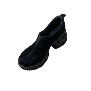 真皮版~棕色高跟单鞋女2025新款秋冬小个子厚底增高简约乐福鞋子