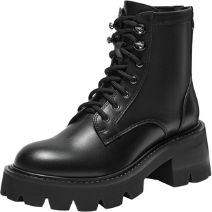 白鹿同款甜酷派对真美诗冬季牛皮小个子6.5cm厚底马丁靴短靴子女