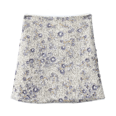 淘么淘 高定货 香风重工花朵亮片高腰A字半身裙高级感短裙春新款