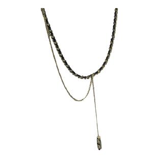 时髦皮质编织链条项链双层choker女黑色细链轻奢气质字母锁骨链