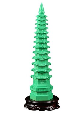绿色桃木文昌塔摆件实木雕刻