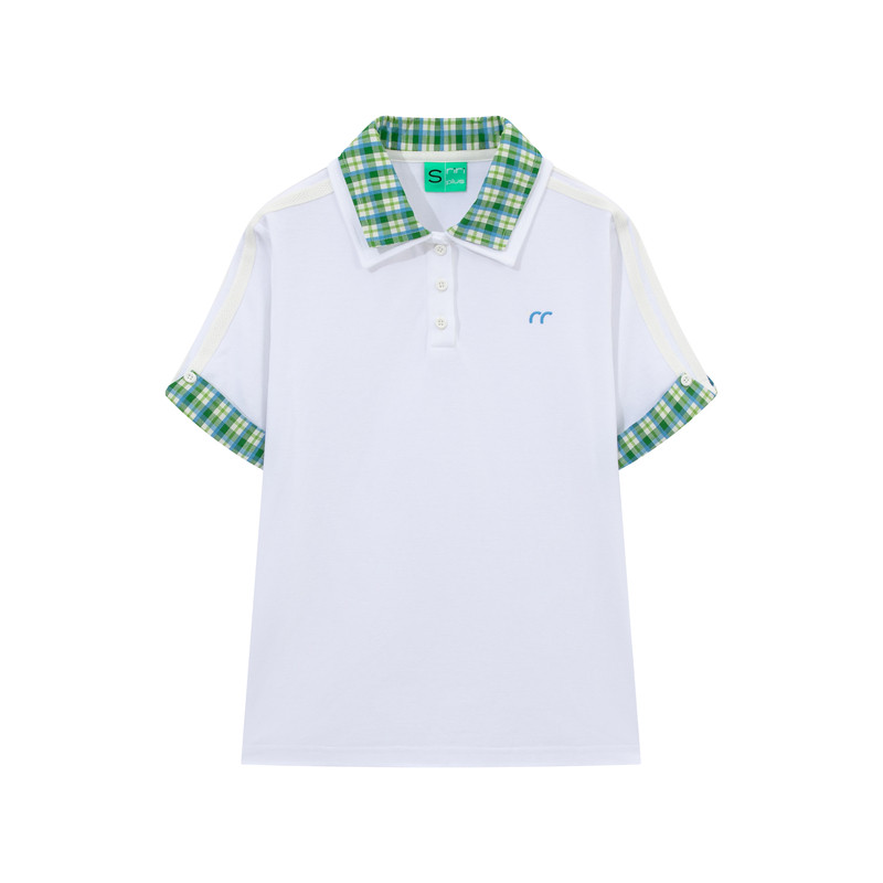 riverstone plus  假两件拼接Polo领T恤女夏新款翻领纯棉短袖上衣