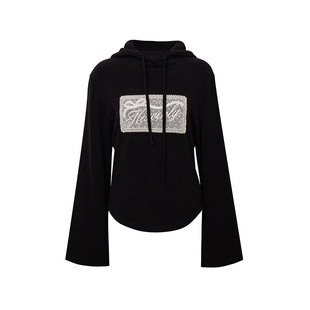 TOP家 法式浪漫复古 可可华绒暖感堆领连帽喇叭袖弧行下摆卫衣