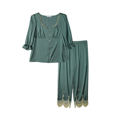 梧桐本色春夏家居服丝滑亲肤缎面优雅中袖九分裤套装悦萦WJ23168