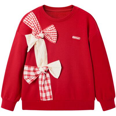 太平鸟女童秋冬加绒蝴蝶结卫衣