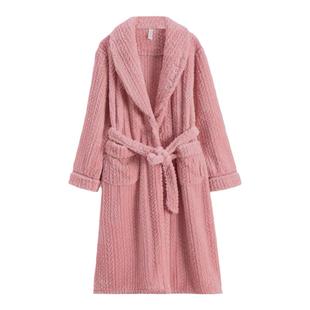 芬腾中长款晨袍家居服珊瑚绒睡衣女款秋冬季加绒加厚保暖睡袍浴袍