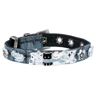 可爱辣妹 原创雪地黑猫小白狗手链小众设计甜酷蓝色皮革手环手镯