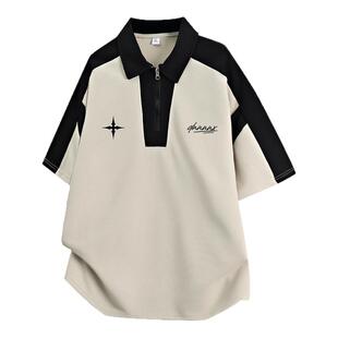 重磅dnnnnx美式小众潮牌宽松刺绣字母polo领短袖T恤男女同款夏季