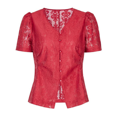 婉甸2025夏季新品优雅深红烧花提花上衣V领雪纺衫1242H10JH2