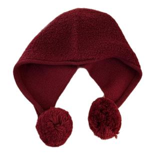 纯羊毛100%wool毛球巴拉克法帽女秋冬天显脸小红色针织保暖护耳帽