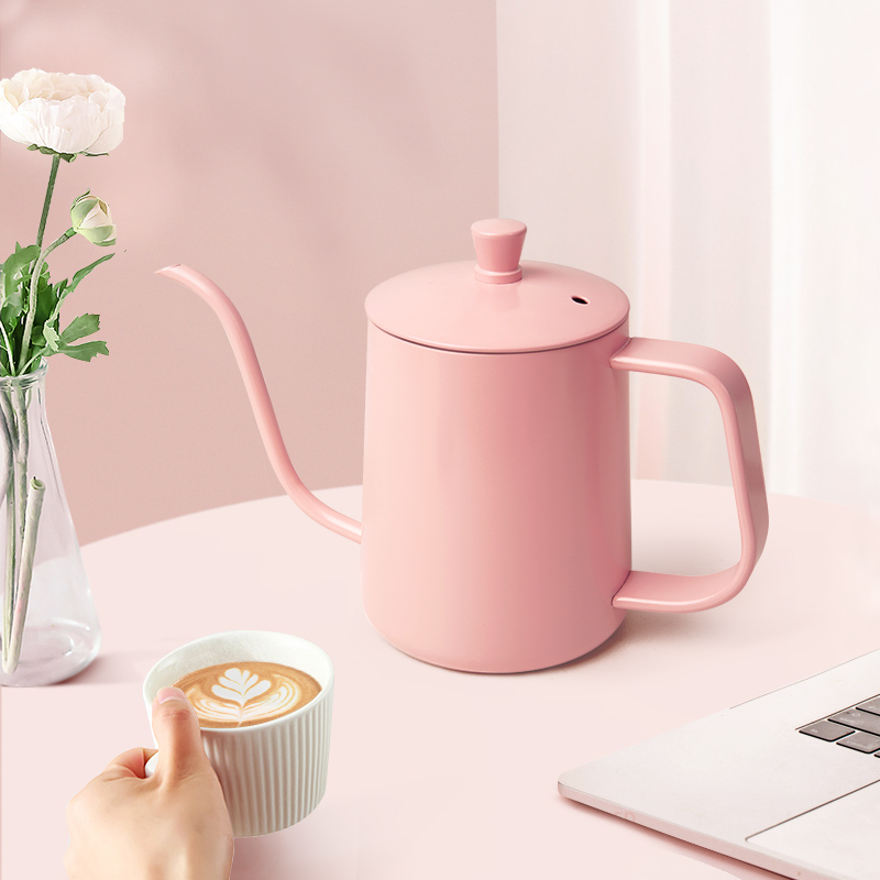 手冲咖啡壶白色滴漏壶壶壶特氟龙304冲长嘴带细口挂盖手不锈钢耳