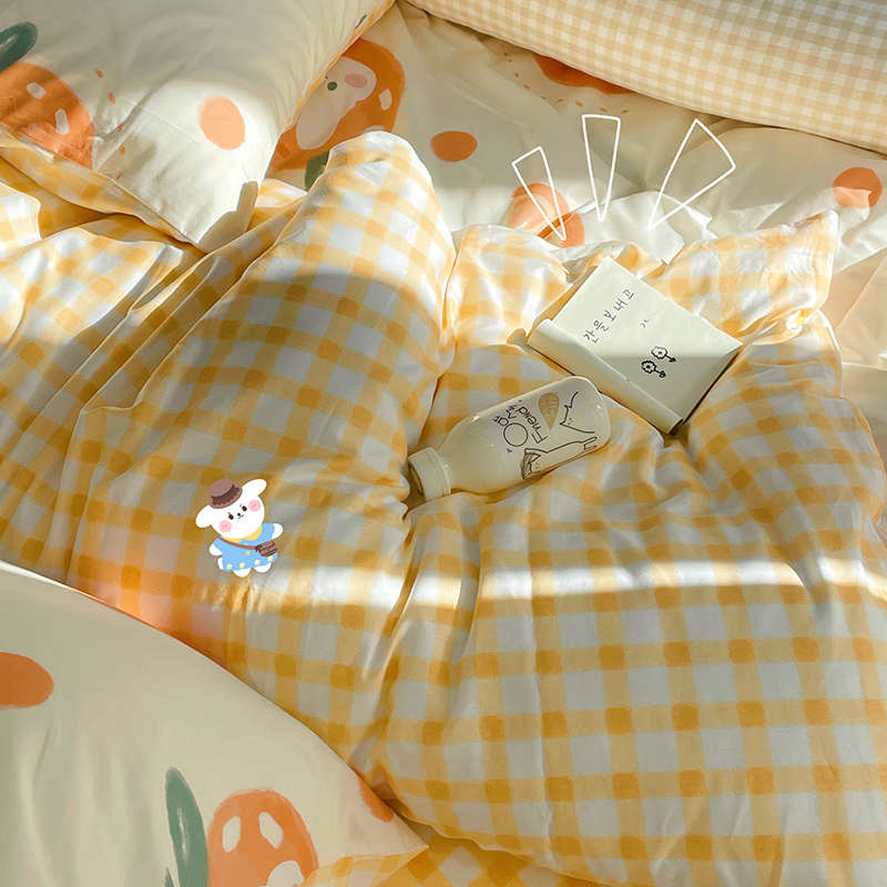 ins风纯棉四件套100全棉卡通被套学生宿舍三件套床单床笠床上用品