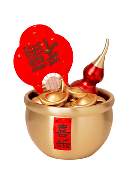 逅里 「聚喜乐」黄铜聚宝盆摆件 新年布置马年装饰 高档乔迁礼物
