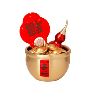 逅里 「聚喜乐」黄铜聚宝盆摆件 新年布置马年装饰 高档乔迁礼物