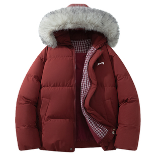 贵人鸟红色棉服男款冬季毛领棉衣男士夹棉外套情侣保暖派克服上衣