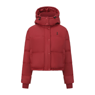 安欧兔泡芙羽绒服女三格高腰短款通勤黑色连帽超轻立体保暖外套