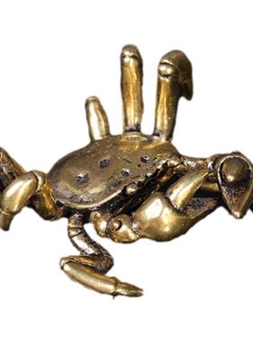 《横财将军》纯铜实心螃蟹盖置茶道茶玩摆件乌龟青蛙动物茶宠香插