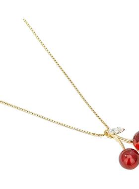 新款S925纯银可爱红色樱桃项链