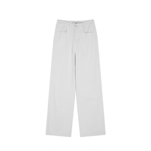 [防透小白裤]XWI欣未直筒百搭白色牛仔裤女春季腰头设计感阔腿裤