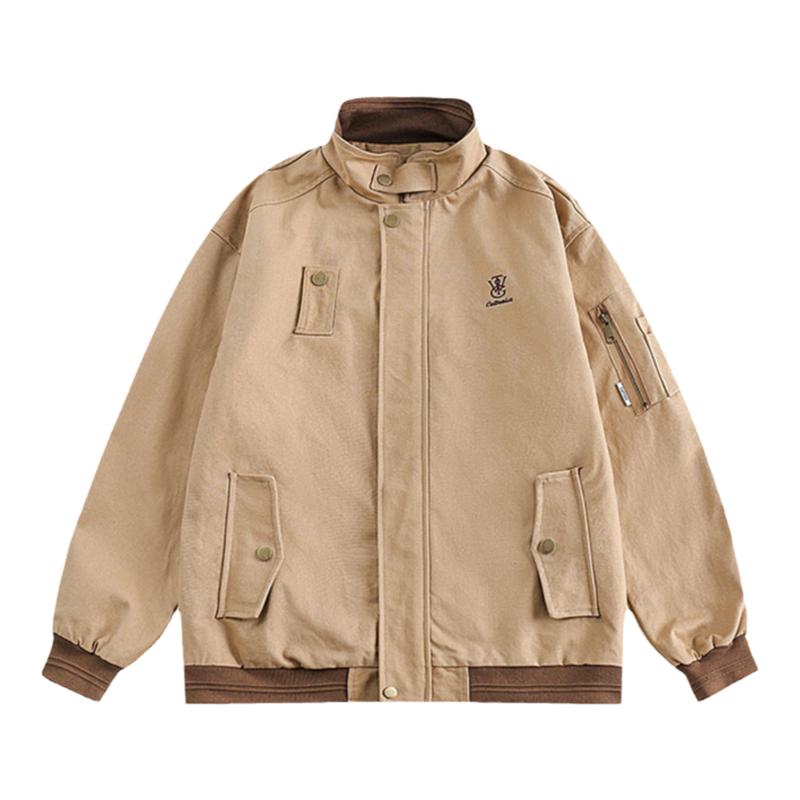 多口袋立领棒球服男女工装外套