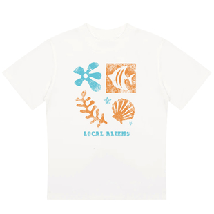 local aliens外星沙龙复古彩色多巴胺印花纯棉竹节正肩短袖t恤