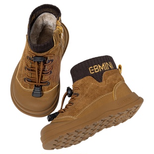 英贝米尼儿童棉靴2025冬季男宝宝保暖加绒袜鞋女童百搭防滑马丁靴