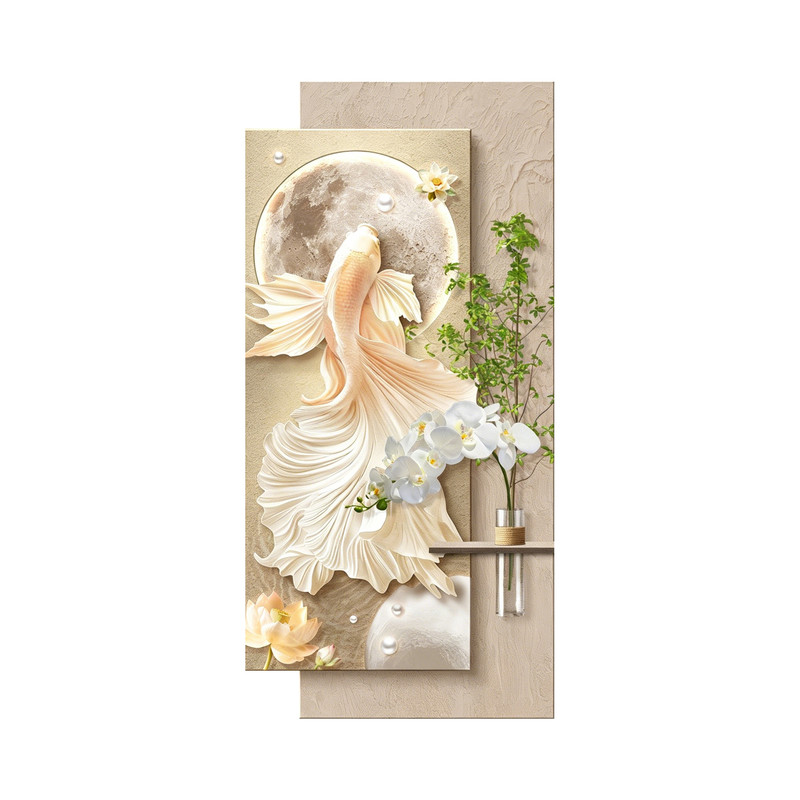 锦鲤轻奢led带灯入户玄关装饰画走廊过道挂画壁画简约现代高级感