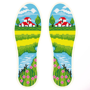 七层棉十字绣鞋垫原创新款中格半成品男女透气手工印绣花针孔男士