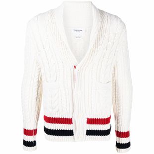 [24期免息]THOM BROWNE 男士绞花羊绒青果领针织衫开衫