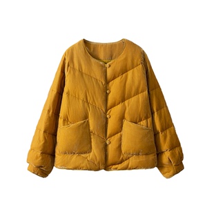 SILVIYE90白鸭绒新中式丝绒羽绒服宽松圆领保暖冬装外套面包服女