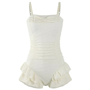 新款奶白色纯欲连体泳衣女学生聚拢度假泡温泉高级感保守显瘦泳装