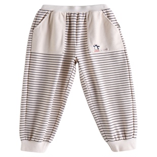 【新品】OAK FAMILY宝宝裤子舒柔棉儿童秋季轻暖条纹拼接长裤