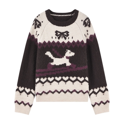 秋水伊人套头圆领毛针织衫