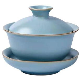 汝窑弥言建水紫陶三才天青盖碗胖东来单个茶杯高档景德镇茶具套装