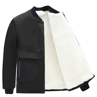 新款羊毛内胆上衣中老年皮毛一体棉衣羊皮袄商务冬装爸爸短款棉袄