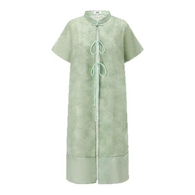 新中式植物染欧根纱绑带短袖衬衫