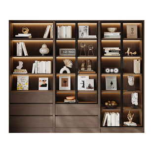 全实木整墙一体书柜去客厅化柜子定制展示柜落地架复古置物储物柜