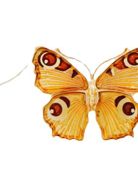 海琥珀镶嵌纯银镀金蝴蝶胸针项链